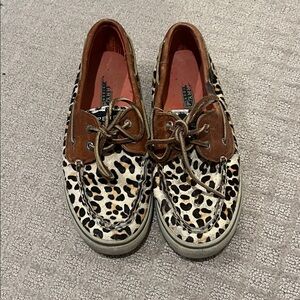 Sperry Brown and Leopard Print Boat Shoes